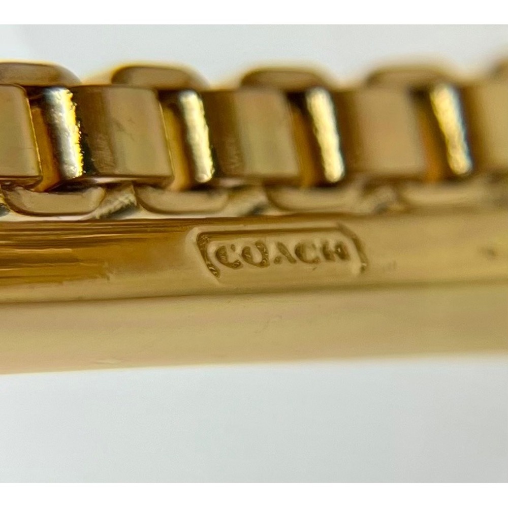 Coach Chunky Box Chain Gold Tone Wide Cuff Bracelet Statement Open Bangle - Picture 3 of 10